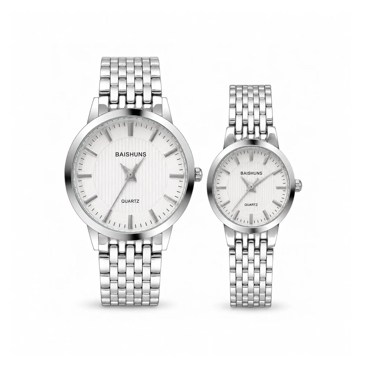 BAISHUNS Silver Couple Watches | Quartz Watch Set | EF-020