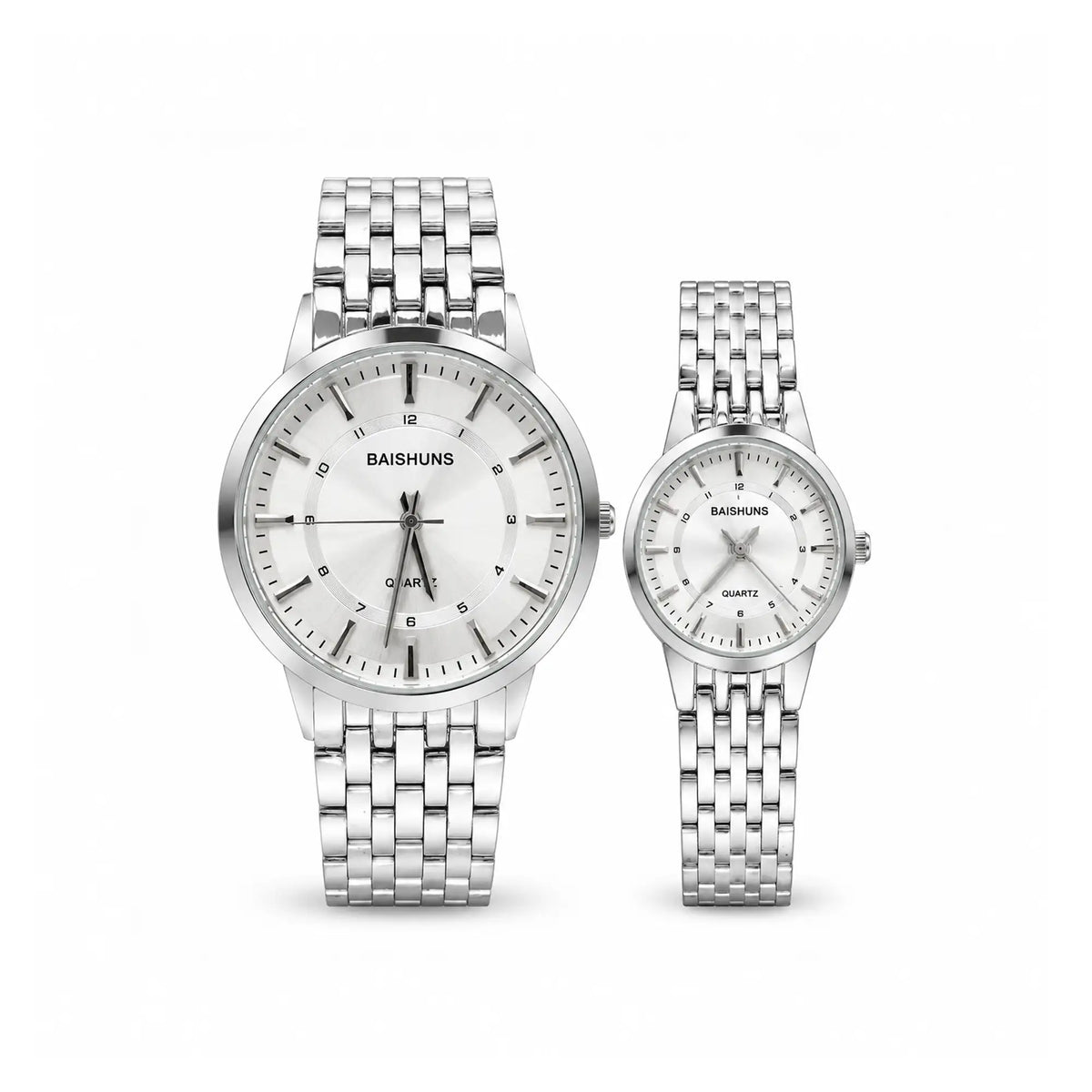 BAISHUNS Silver Couple Watches | Quartz Watch Set | EF-020