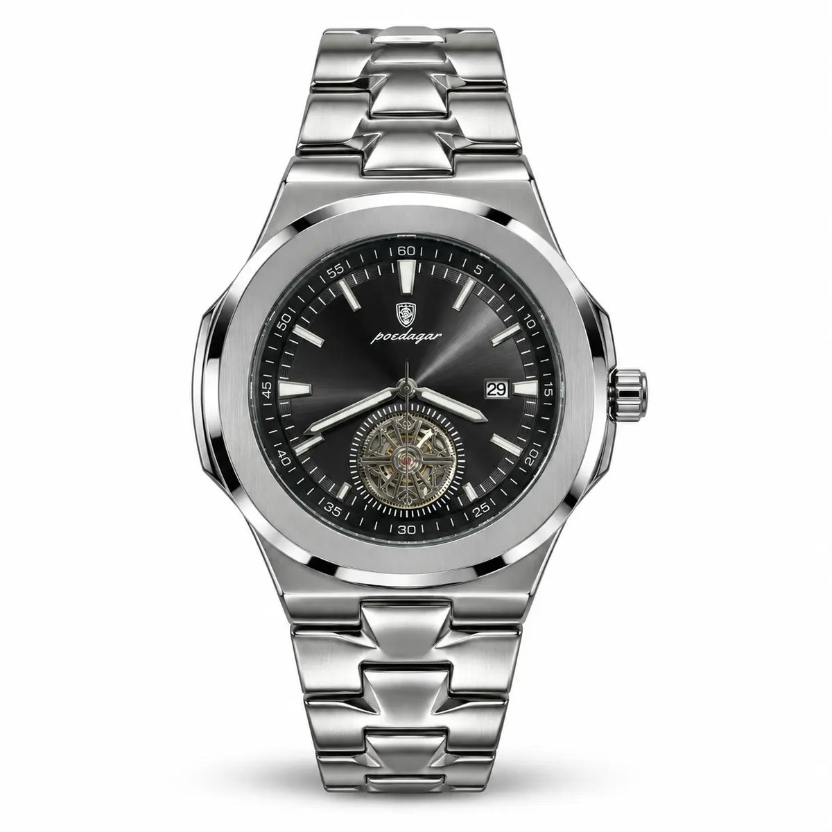 POEDAGAR Men's Silver | Stainless Steel Watch