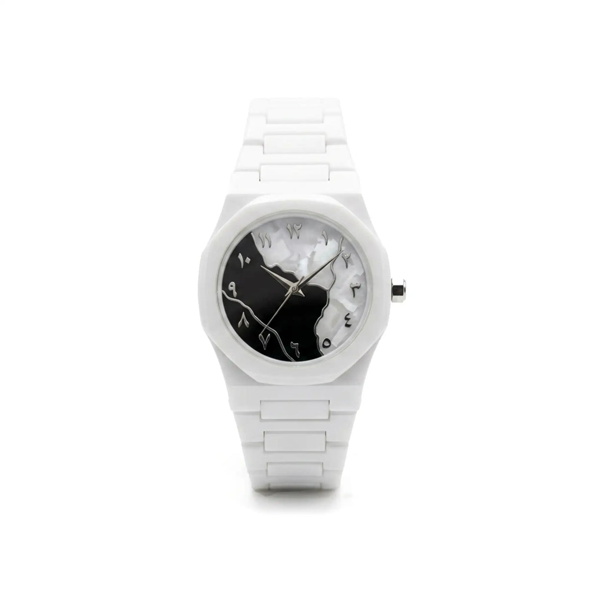 White Ceramic Luxury Watch | Black & White Marble Dial | EF-008