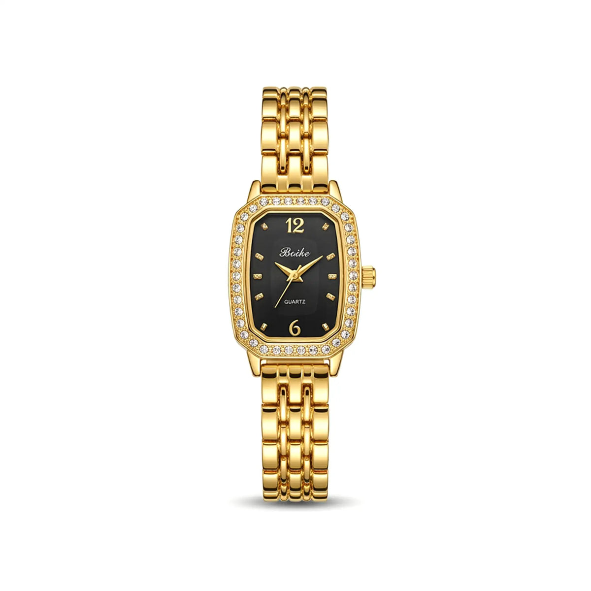 Elegant Gold Crystal Women's Quartz Watch | Black Dial | EF-012